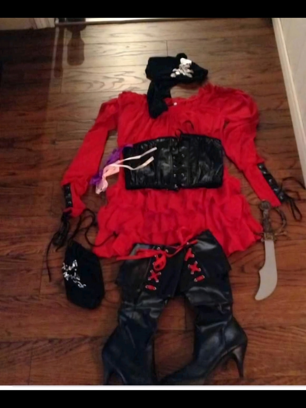 Red Pirate Halloween Costume Set for Adult with Black Accessories